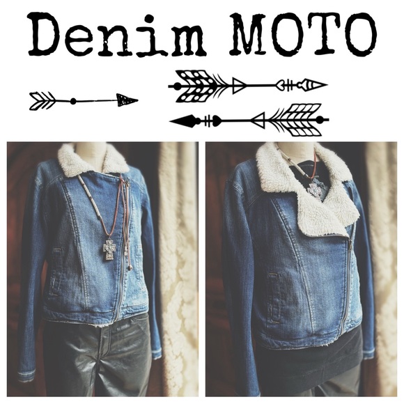 Moto Jacket Denim faux fur - Picture 8 of 9